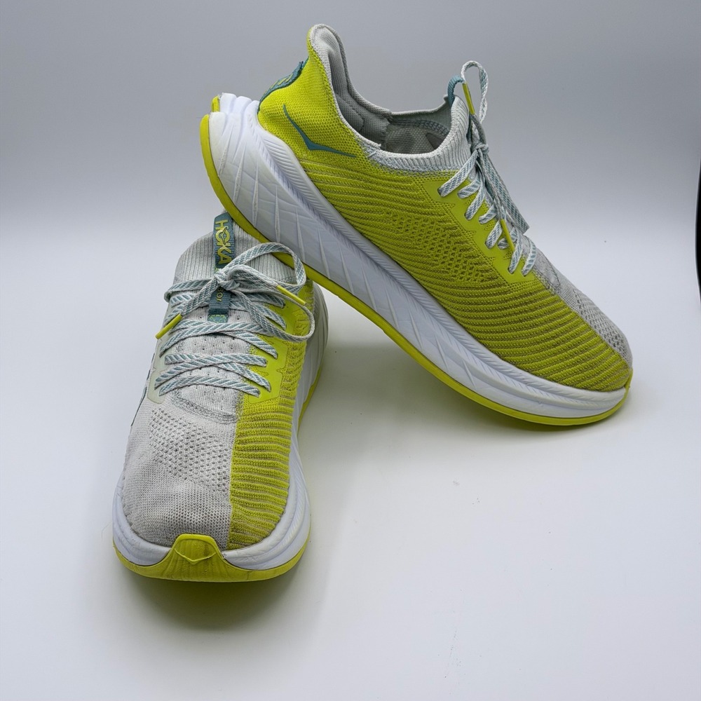 HOKA ONE ONE Carbon X Men's 10.5 D White Lime Running Shoes Carbon Plate Scuffs